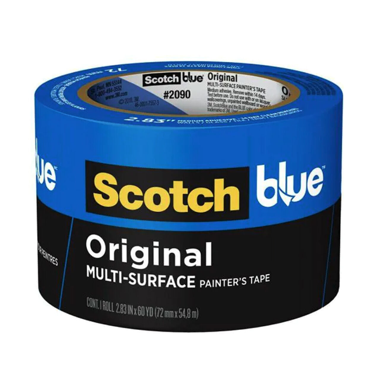 A roll of Go Build Painters Tape is featured, highlighting its blue color and iconic design. This 2.83 in. x 60 yds. multi-surface tape promises clean removal and bears the distinctive The Fastest Way To Build branding, making it unmistakable.